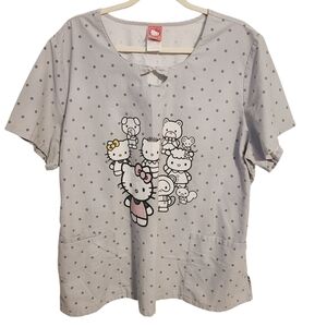 Hello Kitty | Women's Gray Polka Dot Graphic Print Scrubs Shirt (Size 2XL)